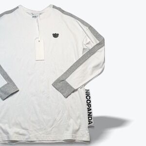 Nicopanda Long Sleeve T Shirt Logo Colorblock White Grey Mens Small NWT